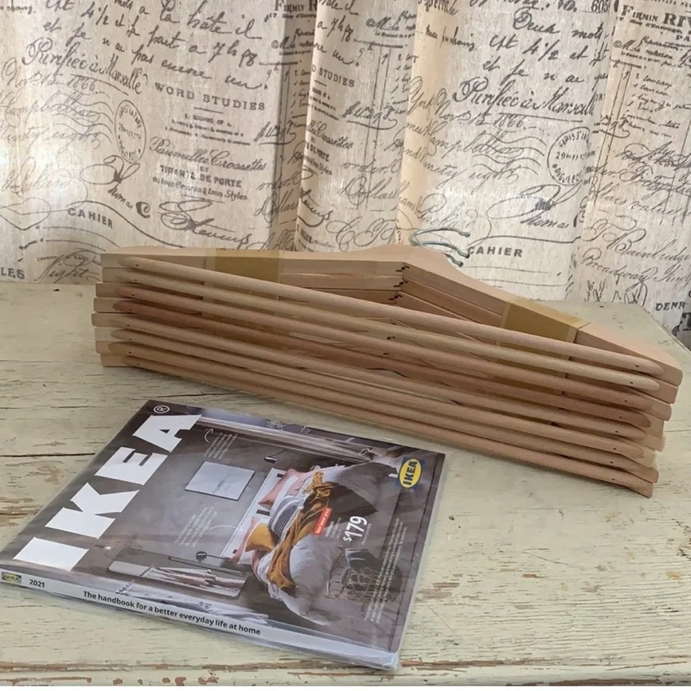 8 pc IKEA Natural Wood Hangers with  discounted catalog (last issue ever made!)